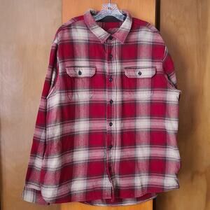 Mens Orvis Flannel Shacket XXL Red/Tan Gorpcore Heavy Chores Barn